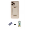 MARSİLYAN™- iPhone 12 Pro Kılıf Kozmos Minimal Prime - Siyah Polymer Nano Ekran Koruyucu + Metal Kamera Lens Koruma Cam - GD
