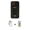 MARSİLYAN™- iPhone 12 Pro Kılıf Kozmos Minimal Prime - Siyah Polymer Nano Ekran Koruyucu + Gold Shine Kamera Lens