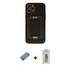 MARSİLYAN™- iPhone 12 Pro Kılıf Kozmos Minimal Prime - Siyah Polymer Nano Ekran Koruyucu + Metal Kamera Lens Koruma Cam - MR