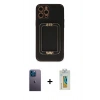 MARSİLYAN™- iPhone 12 Pro Kılıf Kozmos Minimal Prime - Siyah Polymer Nano Ekran Koruyucu + Neon Fosforlu Kamera Lens - MI