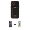 MARSİLYAN™- iPhone 12 Pro Kılıf Kozmos Minimal Prime - Siyah Polymer Nano Ekran Koruyucu + Neon Fosforlu Kamera Lens - BZ