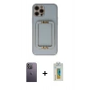 MARSİLYAN™- iPhone 12 Pro Kılıf Kozmos Minimal Prime - Siyah Polymer Nano Ekran Koruyucu + Neon Fosforlu Kamera Lens - BZ