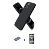 MARSİLYAN™- iPhone 12 Pro Kılıf Kozmos Yansıma Özel Seri - Siyah 34D Hayalet Izgaralı Cam + Renkli Kamera Lens Koruma Cam - MI
