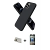 MARSİLYAN™- iPhone 12 Pro Kılıf Kozmos Yansıma Özel Seri - Siyah 34D Hayalet Izgaralı Cam + Rainbow Kamera Lens Koruma Cam - GD