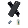 MARSİLYAN™- iPhone 12 Pro Kılıf Kozmos Yansıma Özel Seri - Siyah Polymer Nano Ekran Koruyucu + Mavi Metal Kamera Lens Koruma Cam