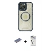 MARSİLYAN™- iPhone 12 Pro Kılıf Kutup Modern - Şeffaf Uv Polymer Nano Ekran Koruyucu + Mavi Renkli Kamera Lens Koruma Cam