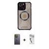 MARSİLYAN™- iPhone 12 Pro Kılıf Kutup Modern - Şeffaf Uv Polymer Nano Ekran Koruyucu + Neon Fosforlu Kamera Lens - YL