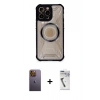 MARSİLYAN™- iPhone 12 Pro Kılıf Kutup Modern - Şeffaf Uv Polymer Nano Ekran Koruyucu + Neon Fosforlu Kamera Lens - SI