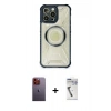 MARSİLYAN™- iPhone 12 Pro Kılıf Kutup Modern - Şeffaf Uv Polymer Nano Ekran Koruyucu + Turuncu Neon Fosforlu Kamera Lens