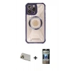 MARSİLYAN™- iPhone 12 Pro Kılıf Kutup Modern - Siyah 34D Hayalet Izgaralı Cam + Rainbow Kamera Lens Koruma Cam - GD