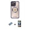 MARSİLYAN™- iPhone 12 Pro Kılıf Kutup Modern - Siyah 34D Hayalet Izgaralı Cam + Shine Kamera Lens Koruma Cam - GS