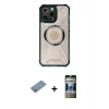 MARSİLYAN™- iPhone 12 Pro Kılıf Kutup Modern - Siyah 34D Hayalet Izgaralı Cam + Shine Kamera Lens Koruma Cam - GS