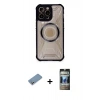 MARSİLYAN™- iPhone 12 Pro Kılıf Kutup Modern - Siyah 34D Hayalet Izgaralı Cam + Shine Kamera Lens Koruma Cam - GS