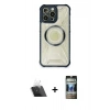 MARSİLYAN™- iPhone 12 Pro Kılıf Kutup Modern - Siyah 34D Hayalet Izgaralı Cam + Şeffaf Kamera Lens Koruma Cam