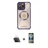 MARSİLYAN™- iPhone 12 Pro Kılıf Kutup Modern - Siyah 34D Hayalet Izgaralı Cam + Şeffaf Kamera Lens Koruma Cam