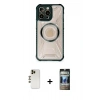 MARSİLYAN™- iPhone 12 Pro Kılıf Kutup Modern - Siyah 34D Hayalet Izgaralı Cam + Shine Kamera Lens - GD