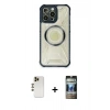 MARSİLYAN™- iPhone 12 Pro Kılıf Kutup Modern - Siyah 34D Hayalet Izgaralı Cam + Shine Kamera Lens - GD