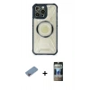 MARSİLYAN™- iPhone 12 Pro Kılıf Kutup Modern - Siyah 34D Hayalet Izgaralı Cam + Shine Kamera Lens Koruma Cam - PE