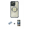 MARSİLYAN™- iPhone 12 Pro Kılıf Kutup Modern - Siyah 34D Hayalet Izgaralı Cam + Shine Kamera Lens Koruma Cam - MI