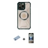 MARSİLYAN™- iPhone 12 Pro Kılıf Kutup Modern - Siyah 34D Hayalet Izgaralı Cam + Shine Kamera Lens Koruma Cam - MI