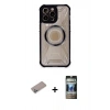 MARSİLYAN™- iPhone 12 Pro Kılıf Kutup Modern - Siyah 34D Hayalet Izgaralı Cam + Shine Kamera Lens Koruma Cam - SABE