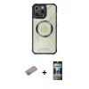 MARSİLYAN™- iPhone 12 Pro Kılıf Kutup Modern - Siyah 34D Hayalet Izgaralı Cam + Shine Kamera Lens Koruma Cam - SABE