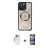 MARSİLYAN™- iPhone 12 Pro Kılıf Kutup Modern - Siyah 34D Hayalet Izgaralı Cam + Shine Kamera Lens - MI