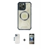 MARSİLYAN™- iPhone 12 Pro Kılıf Kutup Modern - Siyah 34D Hayalet Izgaralı Cam + Shine Kamera Lens - MI