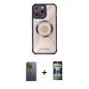 MARSİLYAN™- iPhone 12 Pro Kılıf Kutup Modern - Siyah 34D Hayalet Izgaralı Cam + Neon Fosforlu Kamera Lens - YL