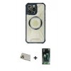 MARSİLYAN™- iPhone 12 Pro Kılıf Kutup Modern - Siyah 360 Mat Full Body Arka Koruyucu + Rainbow Kamera Lens Koruma Cam - GD