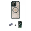 MARSİLYAN™- iPhone 12 Pro Kılıf Kutup Modern - Siyah 360 Mat Full Body Arka Koruyucu + Renkli Kamera Lens Koruma Cam - MI
