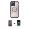 MARSİLYAN™- iPhone 12 Pro Kılıf Kutup Modern - Siyah 360 Mat Full Body Arka Koruyucu + Neon Fosforlu Kamera Lens - SI