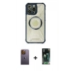 MARSİLYAN™- iPhone 12 Pro Kılıf Kutup Modern - Siyah 360 Mat Full Body Arka Koruyucu + Neon Fosforlu Kamera Lens - SI