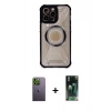 MARSİLYAN™- iPhone 12 Pro Kılıf Kutup Modern - Siyah 360 Mat Full Body Arka Koruyucu + Neon Fosforlu Kamera Lens - YL