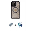 MARSİLYAN™- iPhone 12 Pro Kılıf Kutup Modern - Siyah 3D Antistatik Cam Ekran Koruyucu + Metal Kamera Lens Koruma Cam - GS