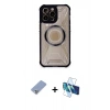 MARSİLYAN™- iPhone 12 Pro Kılıf Kutup Modern - Siyah 3D Antistatik Cam Ekran Koruyucu + Metal Kamera Lens Koruma Cam - KUYL