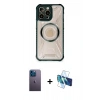 MARSİLYAN™- iPhone 12 Pro Kılıf Kutup Modern - Siyah 3D Antistatik Cam Ekran Koruyucu + Neon Fosforlu Kamera Lens - MI
