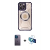 MARSİLYAN™- iPhone 12 Pro Kılıf Kutup Modern - Siyah 3D Antistatik Cam Ekran Koruyucu + Neon Fosforlu Kamera Lens - MI