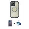 MARSİLYAN™- iPhone 12 Pro Kılıf Kutup Modern - Siyah 3D Antistatik Cam Ekran Koruyucu + Neon Fosforlu Kamera Lens - MI