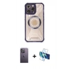 MARSİLYAN™- iPhone 12 Pro Kılıf Kutup Modern - Siyah 3D Antistatik Cam Ekran Koruyucu + Neon Fosforlu Kamera Lens - BZ