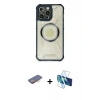 MARSİLYAN™- iPhone 12 Pro Kılıf Kutup Modern - Siyah 3D Antistatik Cam Ekran Koruyucu + Renkli Kamera Lens Koruma Cam - TU
