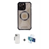 MARSİLYAN™- iPhone 12 Pro Kılıf Kutup Modern - Siyah 3D Antistatik Cam Ekran Koruyucu + Shine Kamera Lens - GS