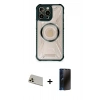 MARSİLYAN™- iPhone 12 Pro Kılıf Kutup Modern - Siyah 3D Antistatik Hayalet Cam Ekran Koruyucu + Rainbow Kamera Lens Koruma Cam - GD