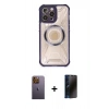 MARSİLYAN™- iPhone 12 Pro Kılıf Kutup Modern - Siyah 3D Antistatik Hayalet Cam Ekran Koruyucu + Neon Fosforlu Kamera Lens - SI