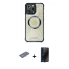 MARSİLYAN™- iPhone 12 Pro Kılıf Kutup Modern - Siyah 3D Antistatik Hayalet Cam Ekran Koruyucu + Renkli Kamera Lens Koruma Cam - SI