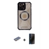 MARSİLYAN™- iPhone 12 Pro Kılıf Kutup Modern - Siyah 3D Antistatik Hayalet Cam Ekran Koruyucu + Renkli Kamera Lens Koruma Cam - SI