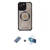 MARSİLYAN™- iPhone 12 Pro Kılıf Kutup Modern - Siyah 3D Antistatik Seramik Nano Ekran Koruyucu + Metal Kamera Lens Koruma Cam - AKYL