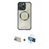MARSİLYAN™- iPhone 12 Pro Kılıf Kutup Modern - Siyah 3D Antistatik Seramik Nano Ekran Koruyucu + Rainbow Kamera Lens Koruma Cam - GD