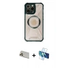 MARSİLYAN™- iPhone 12 Pro Kılıf Kutup Modern - Siyah 3D Antistatik Seramik Nano Ekran Koruyucu + Rainbow Kamera Lens Koruma Cam - GD