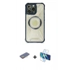 MARSİLYAN™- iPhone 12 Pro Kılıf Kutup Modern - Siyah 3D Antistatik Seramik Nano Ekran Koruyucu + Renkli Kamera Lens Koruma Cam - SI